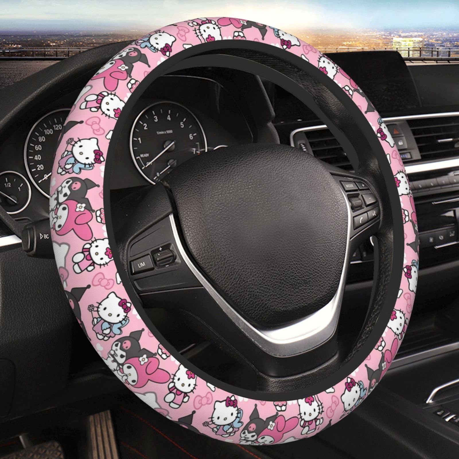 GearbestCute Cartoon Kuromi Steering Wheel Cover Universal 15 in Car Accessories for Men Women,Steering Wheel Protector Comfortable Protective Case for SUV Sedan Decor (11, One Size)