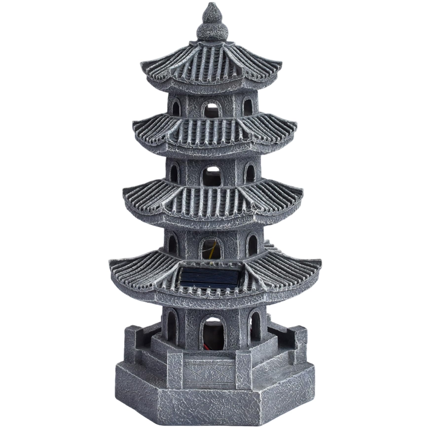 Ginwrek Pagoda Garden Statue Pagoda Garden Statue Solar Powered Lantern Resin Outdoor Zen Japanese Decor for Balcony, Patio, Porch, Yard 11.4x4.7x4.7 inch Grey