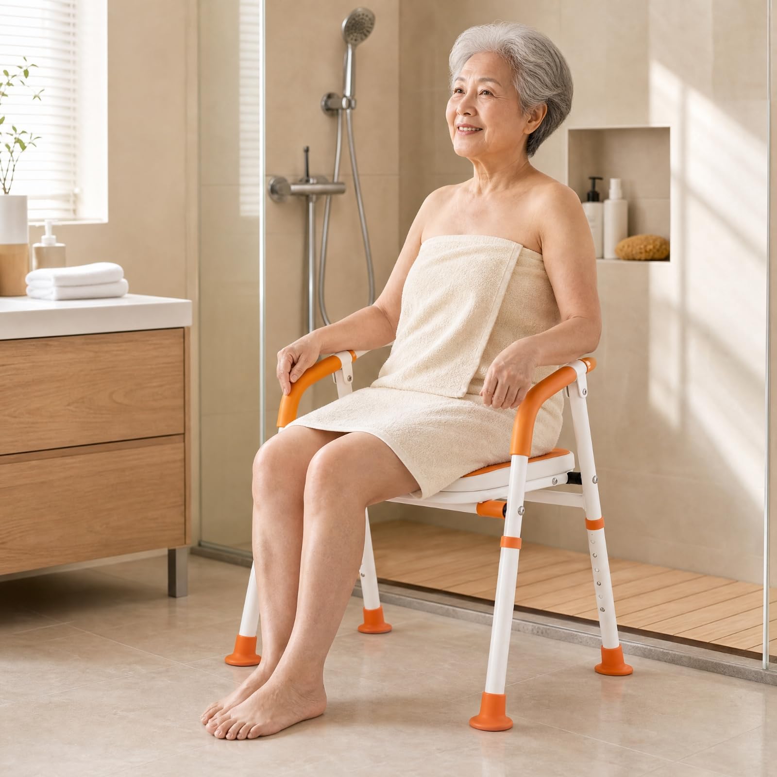 Milageto Silla Baño Plegable con Almohadillas Antislizantes Estable Silla Ducha Plegable Resistente a la Corrosión Asiento Baño Portátil para Bañera