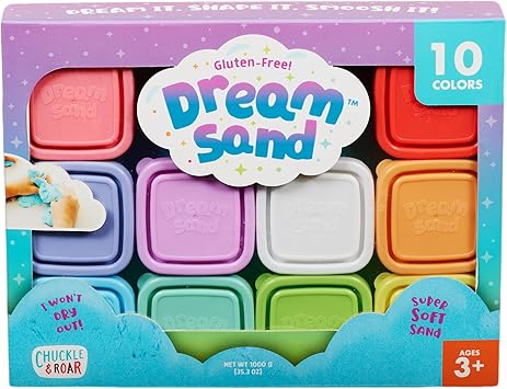 Chuckle & Roar Sensory Dream Sand Mega 10 Pack – Soft Squishy Sensory Play Sand, 10 Vibrant Colors, Gluten-Free, Mess-Free Creative Play for Kids Ages 3+