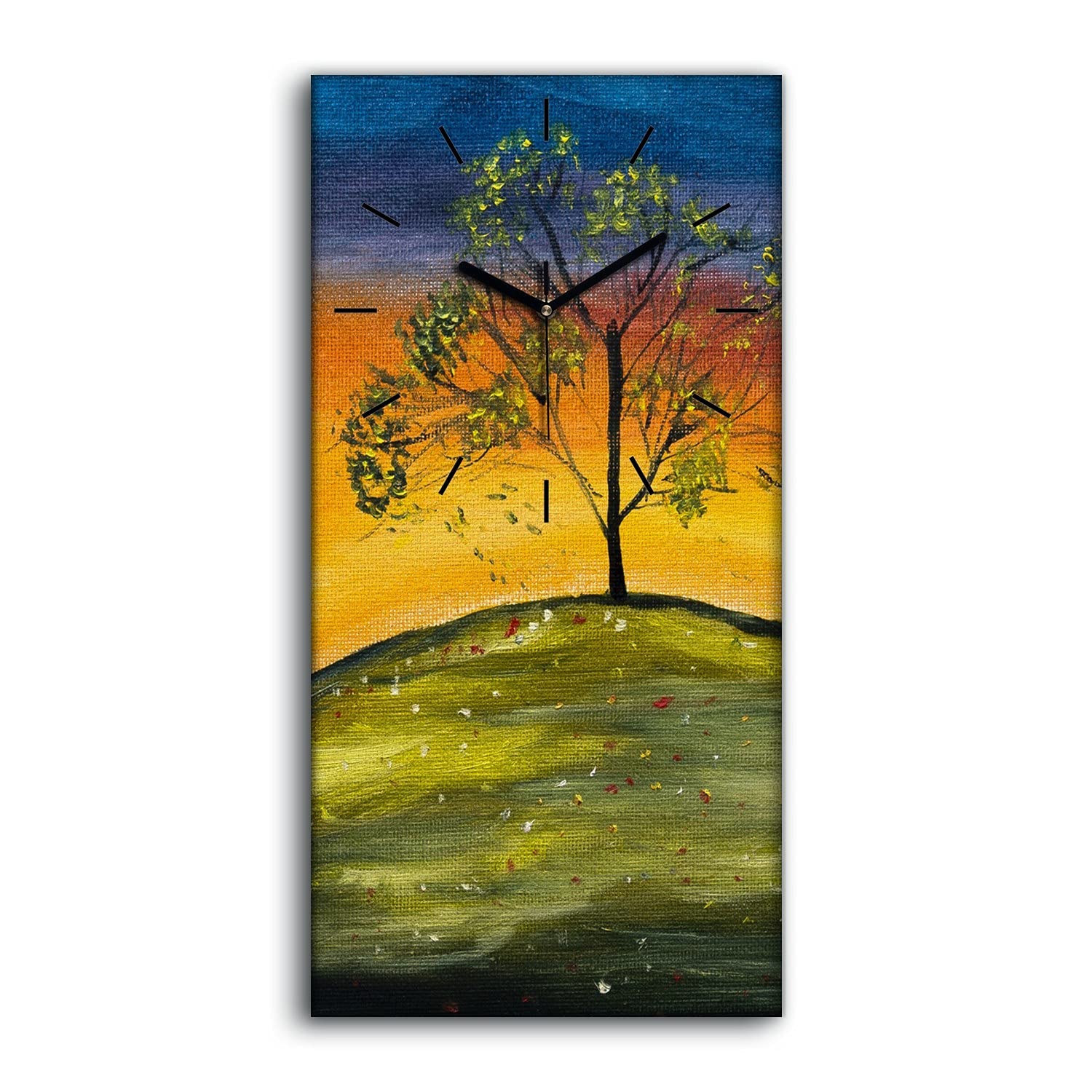 Horloge sur Toile Coucher de Soleil 30x60cm pour Salon et Chambre Silencieuse