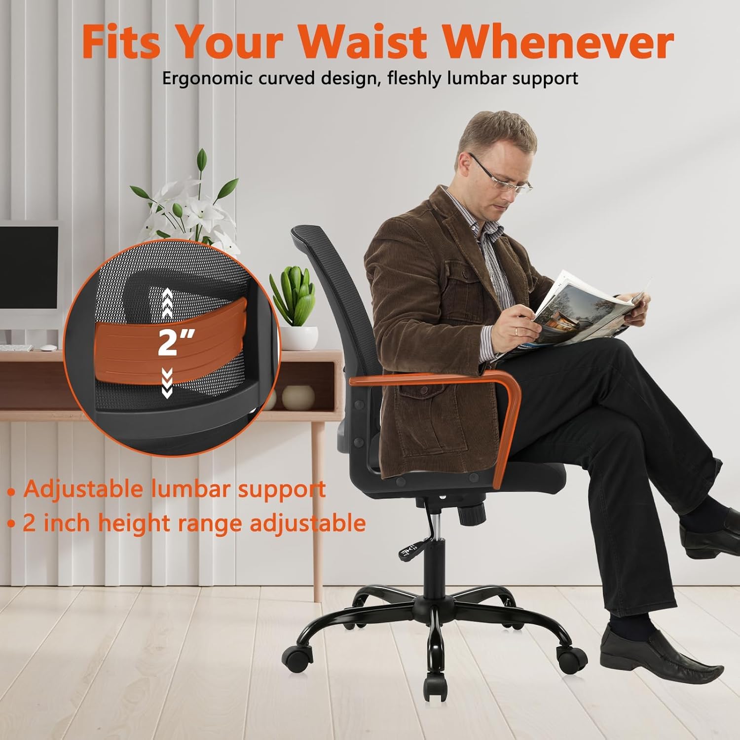CLATINA Ergonomic Rolling Mesh Back Desk Chair with Executive Lumbar Support and Adjustable Swivel Design for Home Office Computer Black 8 Pack