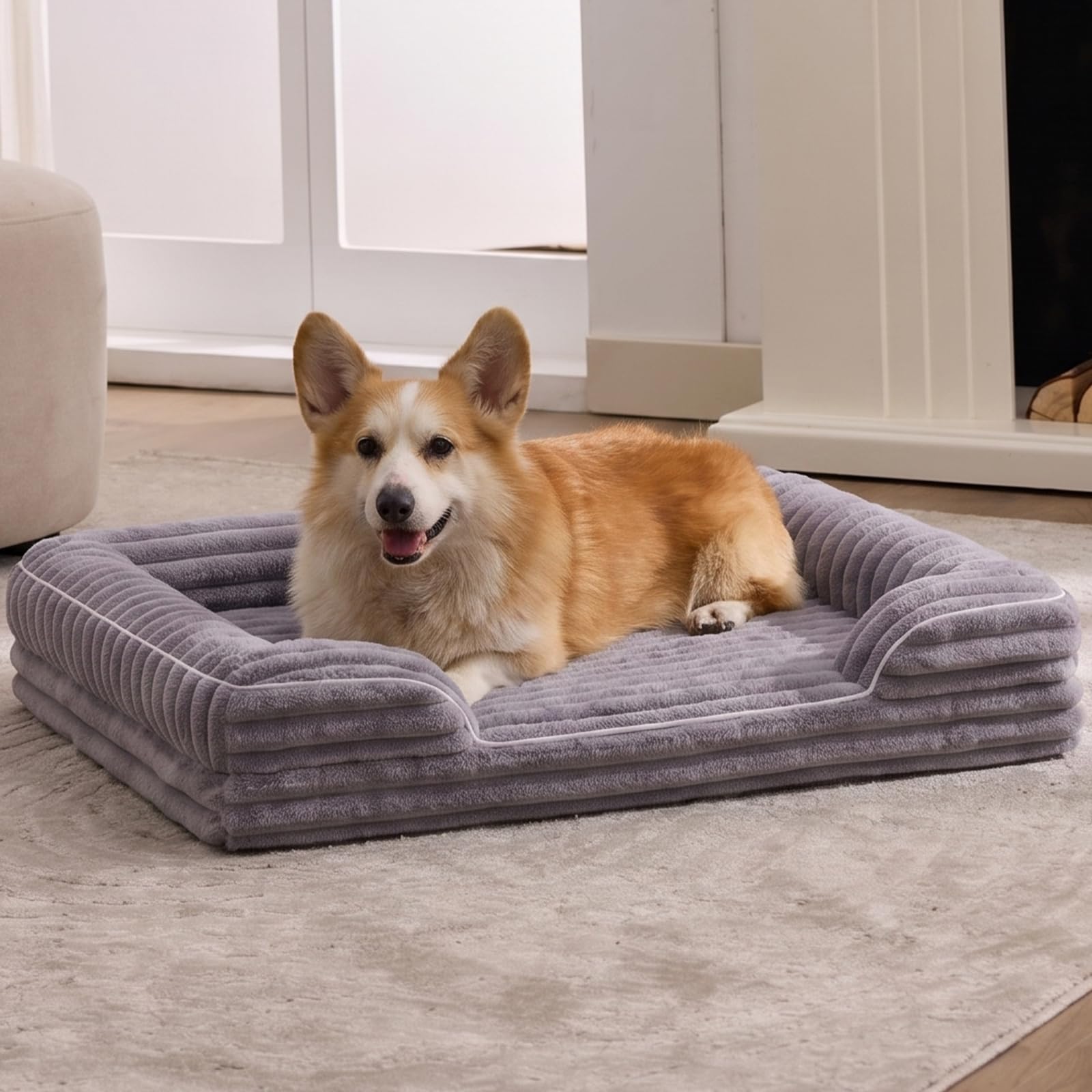 Cama Ortopédica para Perros Pequeños: Sofa para Perros con Funda Etraíble y Lavable - Tejido de Felpa Suave - Forro Impermeable y - Base Antideslizante Gris (75 x 50 x 17 cm) | Cama ortopédica desmontable de piel sintética, cojín lavable con forro imperme