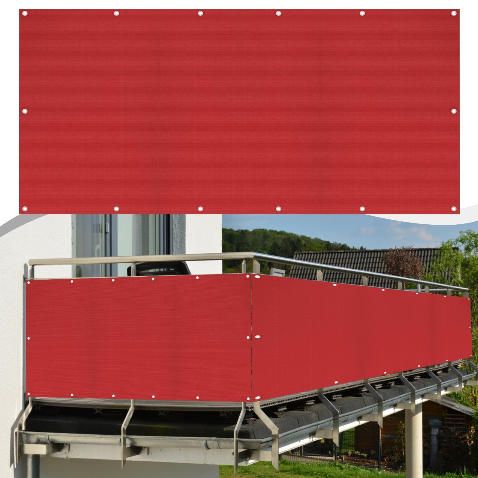 75 x 150 cm, odporny na promieniowanie UV, czerwony klosz z oczkami i paskiem, idealny na balkon, taras, do ochrony ogrodu i patio