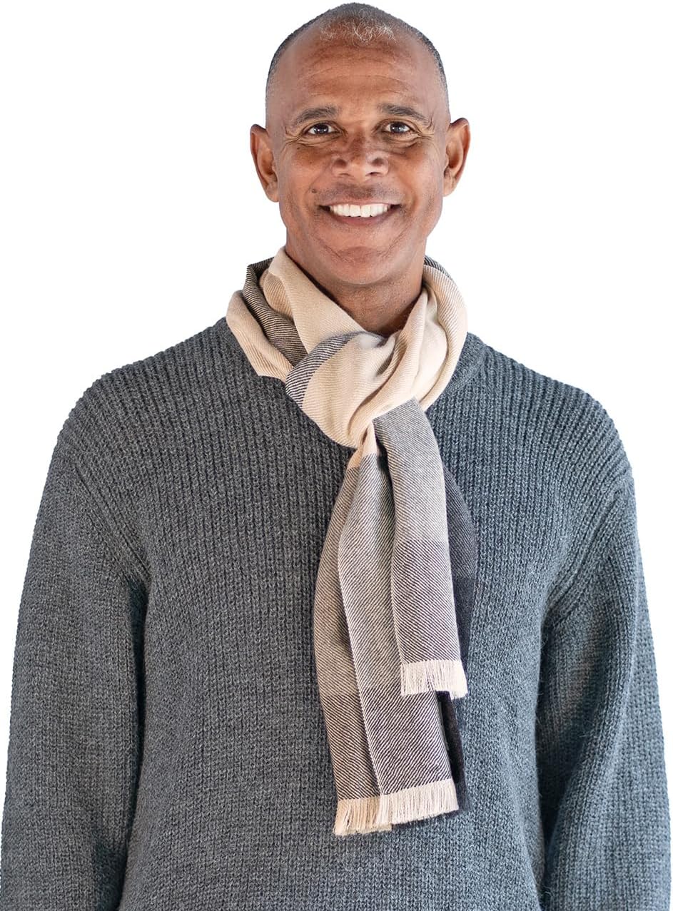Inca Fashions - Colorblock Check Plaid Unisex Scarf - All Natural with Eyelash Fringe