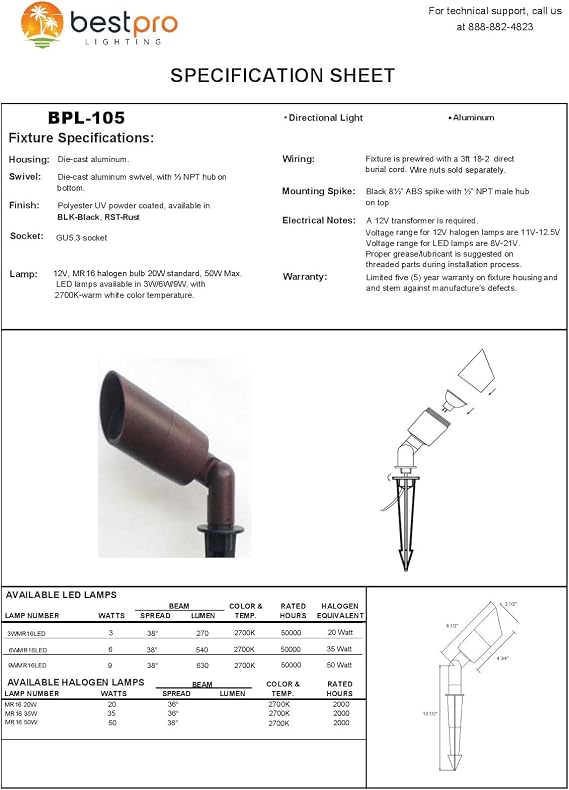 Best Pro Lighting Bullet 105- Rust- LED (3, Watts)