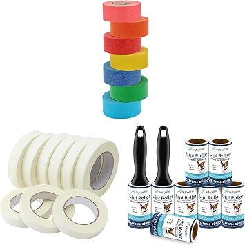 Ultimate Home Essentials Bundleskytogether Rainbow Color Masking Tape Rolls 7 Rolls, Beige Masking Tape 0.94 Inch Wide 9 Rolls and Lint Rollers for Pet Hair Extra Sticky Bundle
