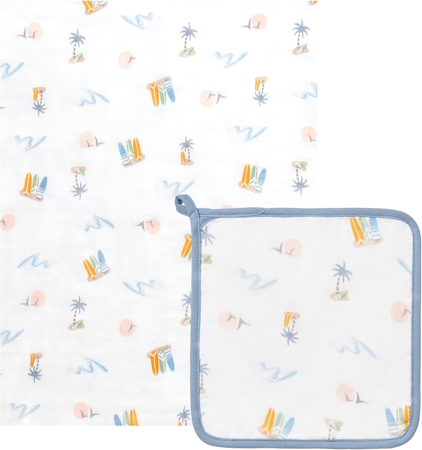 Nest Designs 4-Layer Nesting Baby Blanket | Newborn & Toddler Essentials, with Matching Washcloth | 47.2″ by 47.2″, Pastel Waves