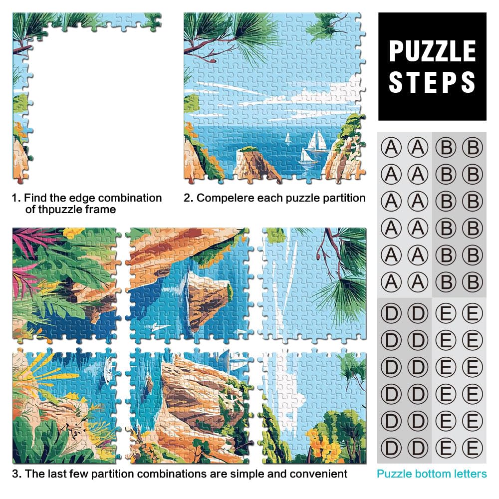 Puzzle de 2000 Piezas para Adultos Paisaje de Playa Costera con veleros desafío Educativo Juego Educativo para cumpleaños y Navidad. 70x100cm