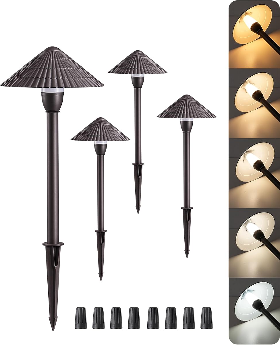 Low Voltage Landscape Lighting, LED 5CCT Pathway Lights 4 Pack | 2700K-5000K, 12V AC/DC 3W 160LM, Die-Cast Aluminum Waterproof Outdoor Pathway Lighting for Sidewalk, Garden, Yard