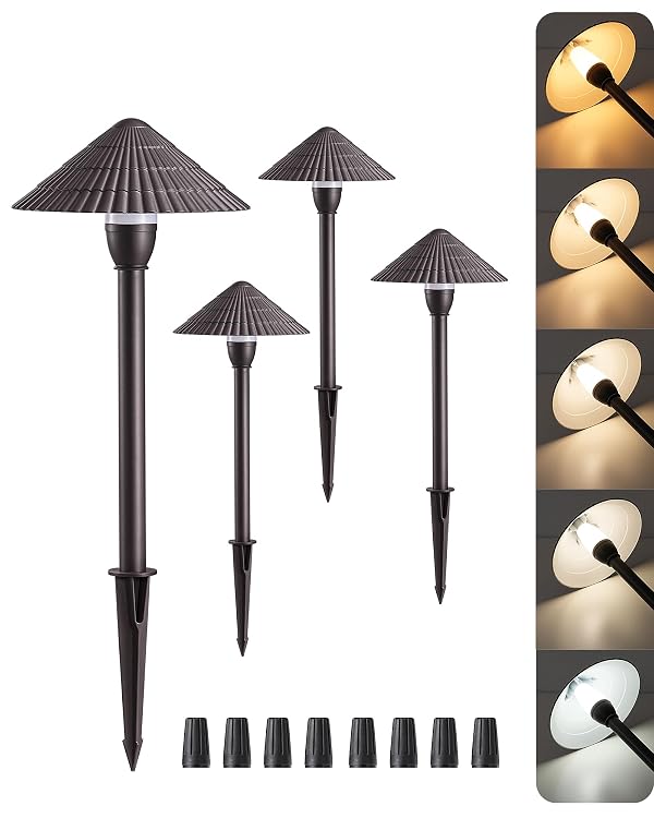 EDISHINE 5CCT Low Voltage Pathway Lights Wired, 2700K/3000K/3500K/4000K/5000K LED Landscape Path Lights, 12V 3W 160LM Waterproof Outdoor Landscape Lighting for Yard Garden Walkway, Aluminum, 4 Pack by EDISHINE - Used condition - US$42.58