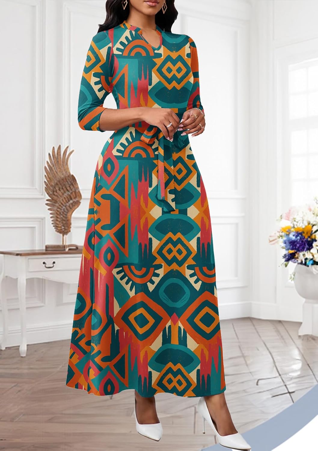 Maxi Dresses for Women Semi Formal Long Dress 3/4 Sleeve Casual A-line Church Dresses with Pockets - Image 4