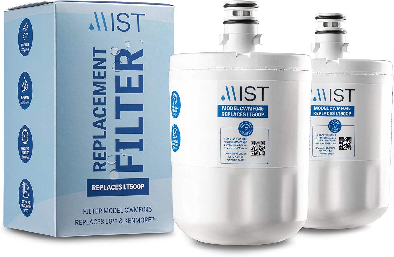 Mist 5231JA2002A Refrigerator Water Filter Replacement for LG LT500P, ADQ72910911, Kenmore 9890, Fridge LFX25974ST – NSF 42 Certified – 2 Pack
