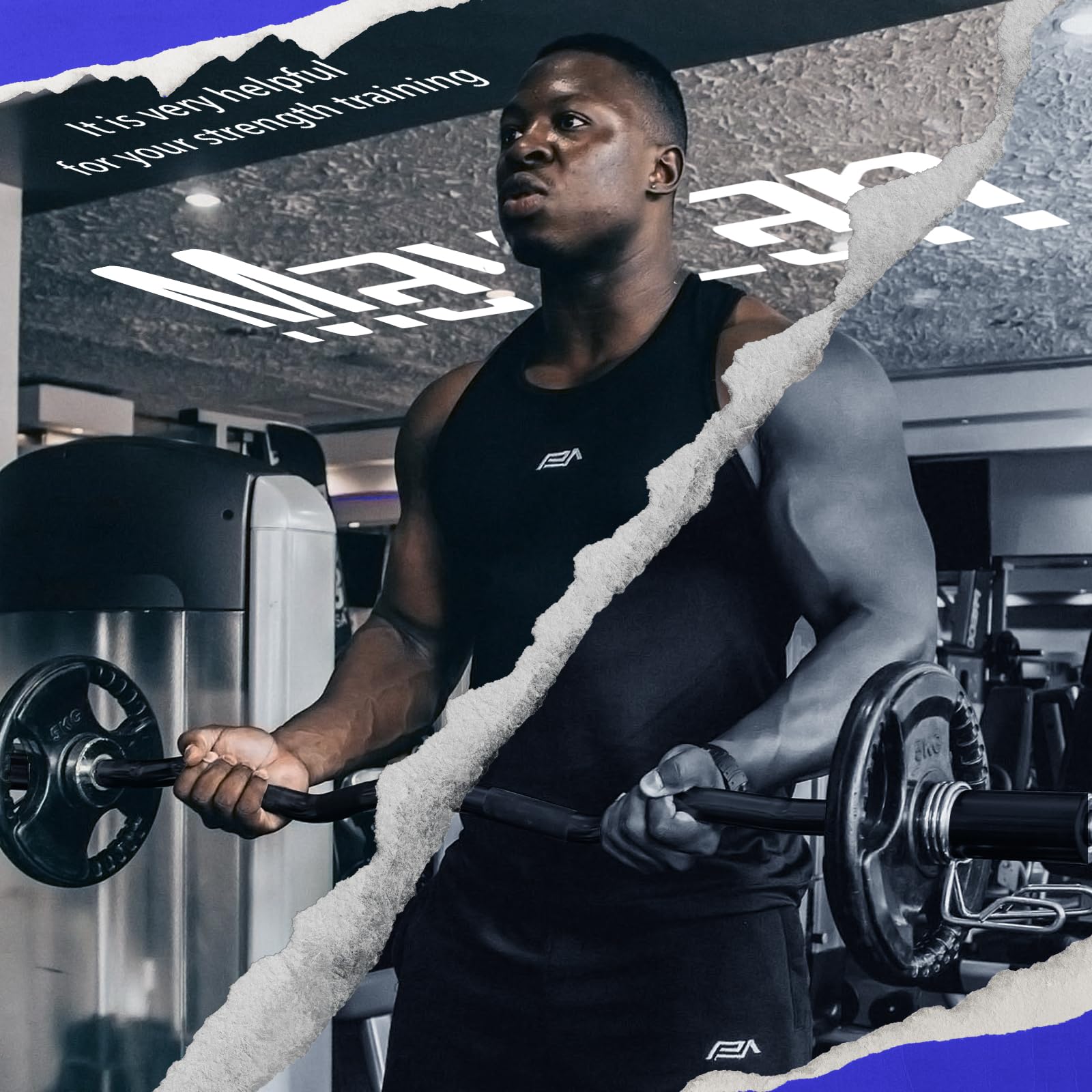 MAYCAN Bilanciere olimpico per curl, 1,5 m, con cuscinetto a bilanciere dotato di due collari a molla, adatto per sollevamento pesi, spinte dell'anca, squat e affondi