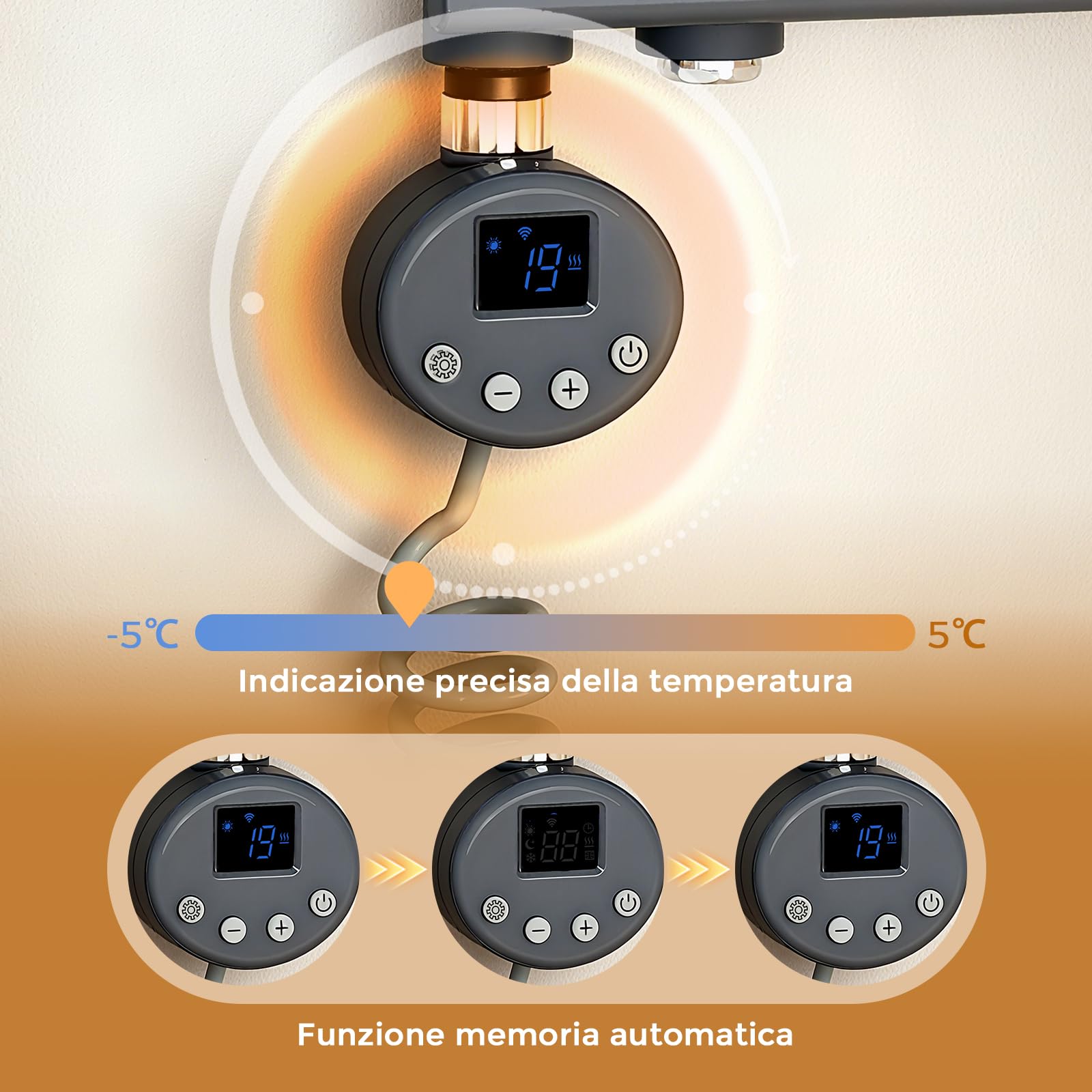 Elemento riscaldante radiatore bagno 1200W WiFi intelligente, elemento riscaldante con termostato, con timer e display LCD, resistenza elettrica per scaldasalviette, Antracite