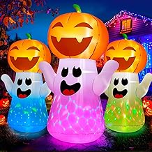 zukakii 5FT Halloween Inflatables Pumpkin Ghost Built-in 3-Pattern Colorful Flashing Light, Cute Halloween Blow Up Yard Decorations for Indoor Outdoor Home/Holiday/Party/Yard/Lawn (1PCS)