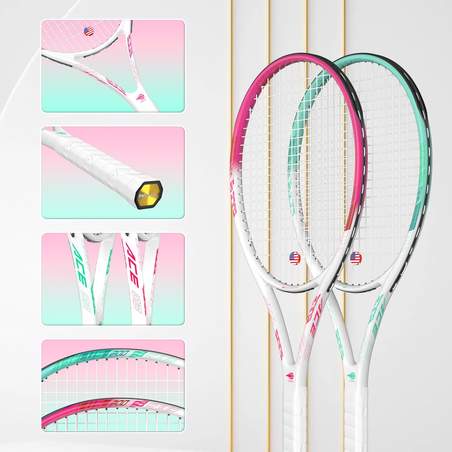 Adult 2 Player Tennis Racket Perfect for Beginner and Professional Players, 27” Speed Tennis Racquet Include Tennis Balls, Overgrips, Tennis Bag, Vibration Dampe, Cover
