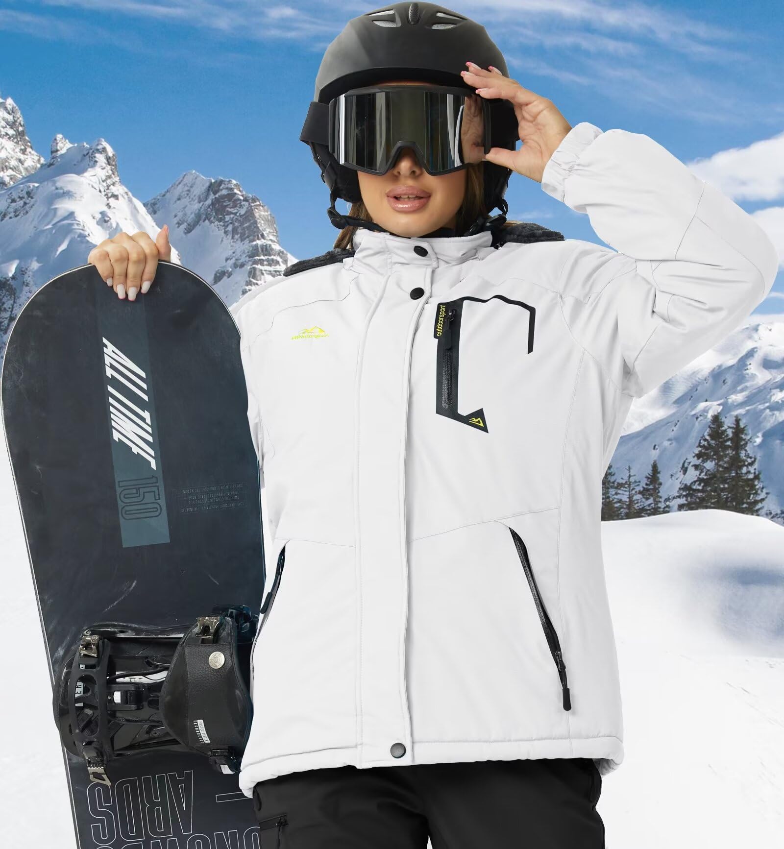 KEFITEVD Chaqueta Cálida de Invierno para Mujer al Aire Libre Abrigo Impermeable a Prueba de Viento Chaqueta de Esquí para Acampar con Capucha Desmontable