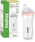 haakaa Gen.3 Natural Glass Baby Bottle - Wide Neck, Anti-Colic Varibale Flow Nipple for 6m+ Breastfed Babies, Newborn Registry Essentials,BPA-Free, 6 oz/180 ml, 1 PK