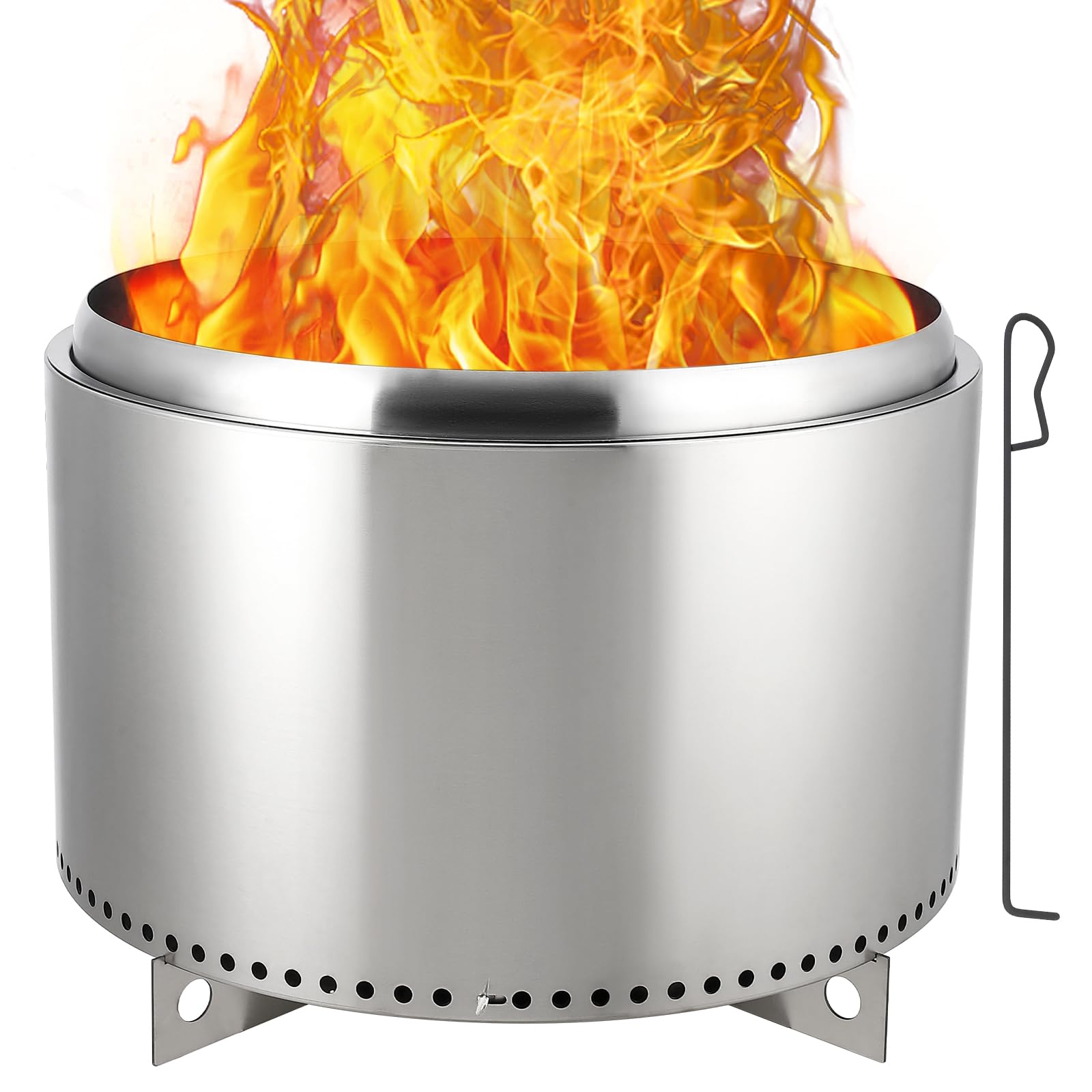 GarveeLife 27 in Smokeless Fire Pit, Portable Outdoor Fire Pit with Removable Stand and Ash Pan, Perfect for 4-6 People Bonfire, Camping, Picnic, Family Gatherings for Garden silver 27 Inch