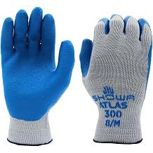 SHOWA Atlas 300 Original 1994 Crinkle Grip Work Gloves, Natural Latex Palm, Heavy Duty 10-Gauge for Construction, Landscaping, Gardening, Masonry, Blue, X-Large, Vending Pack, 12-Pack