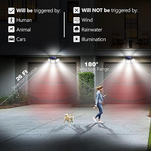 Miniatura 7 de AmeriTop Luces solares para exteriores, de 800 lúmenes, inalámbricas, con sensor de movimiento solar LED, 3 cabezas ajustables, iluminación de