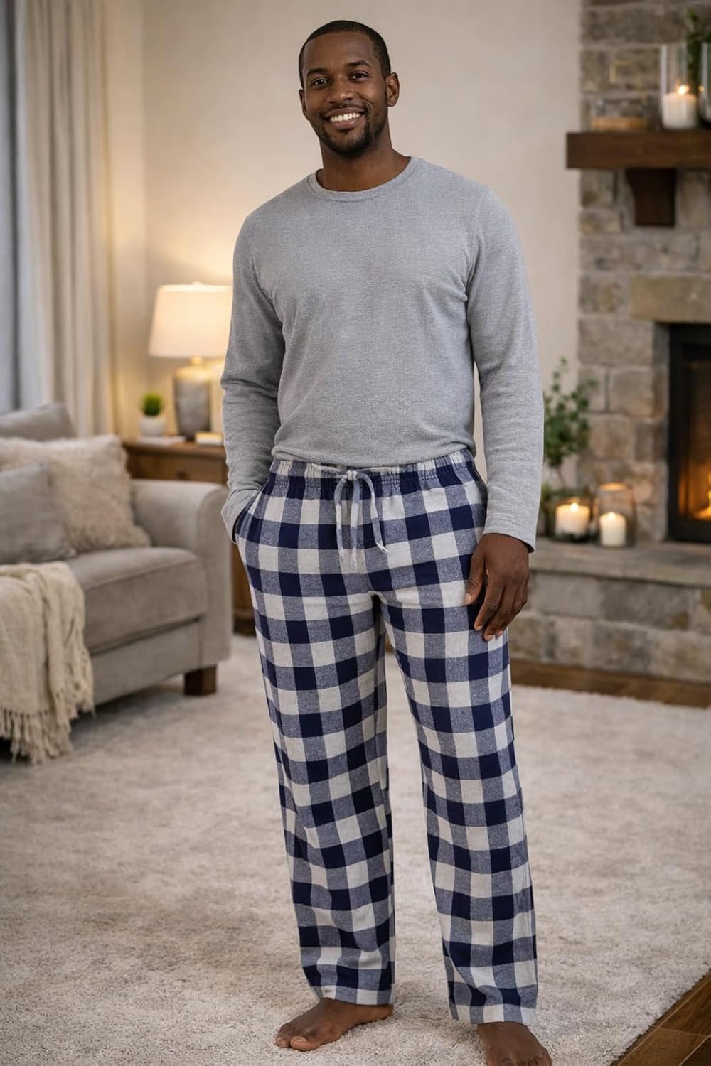 Hanes Ultimate Men’s Flannel Pajama Pants, Plaid Cotton Loungewear, Pj Bottoms with Pockets, Extended Sizes - Image 2