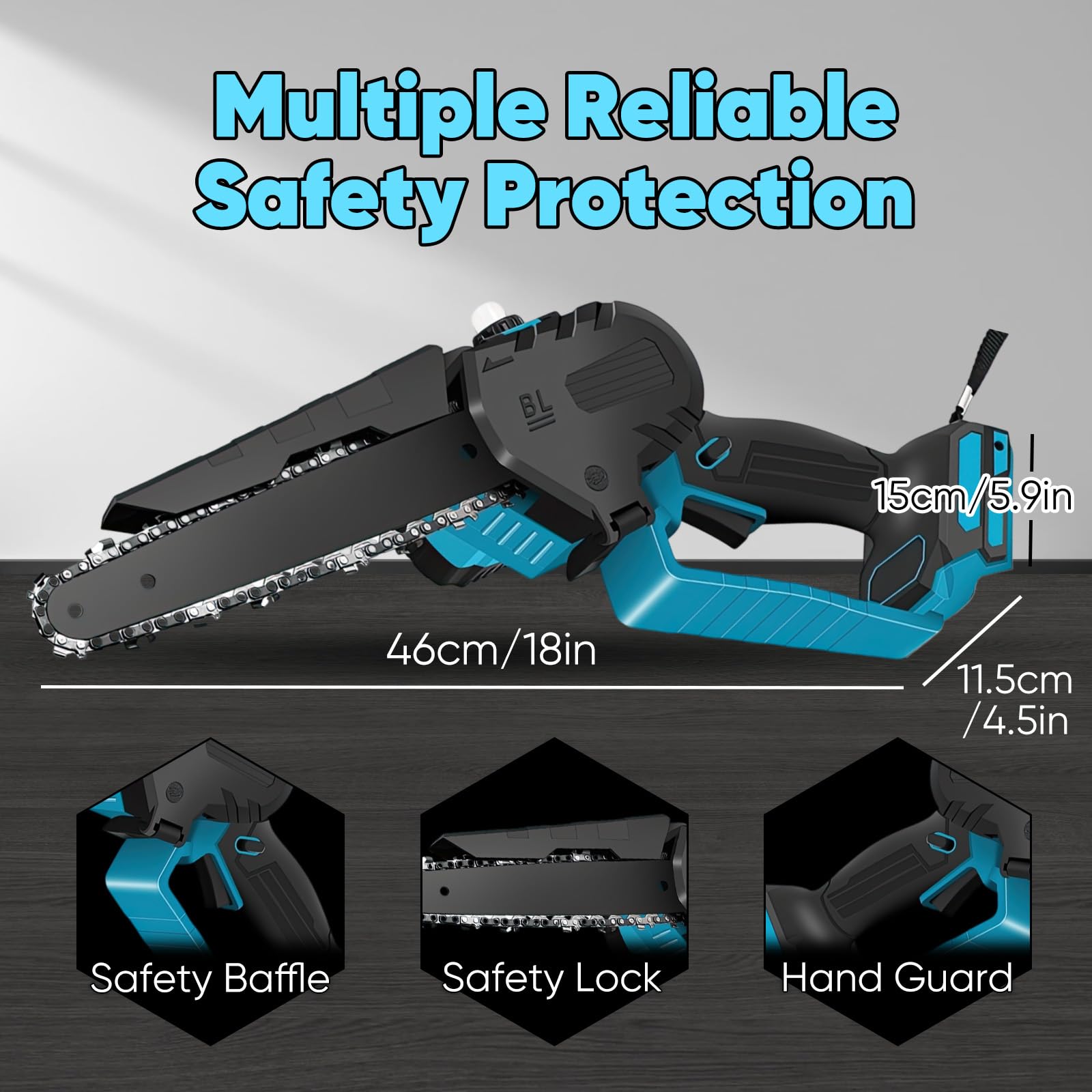Mini Motosierra Bateria de 8 Pulgadas, Motosierra Sin Escobillas de 2000W, Motosierra Inalámbrica Portátil, Compatible con Makita Batería, Motosierra de Mano Para Podar Árboles de Jardín, Cortar
