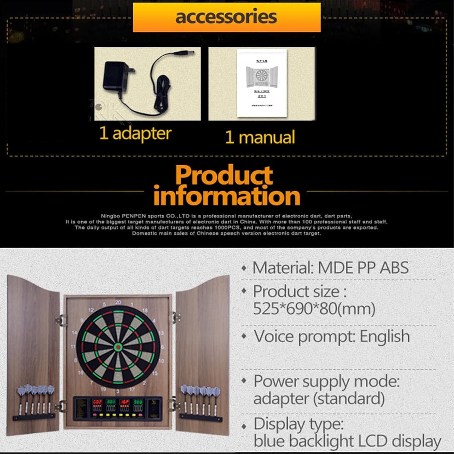 NGARY Professional Classic Dartboard Cabinet, Electronic Dartboard, LED Display Automatic Scoring Dartboard with 12 Dart Holes, 27 Modes Of 243 Ways To Play, for Adults Kids