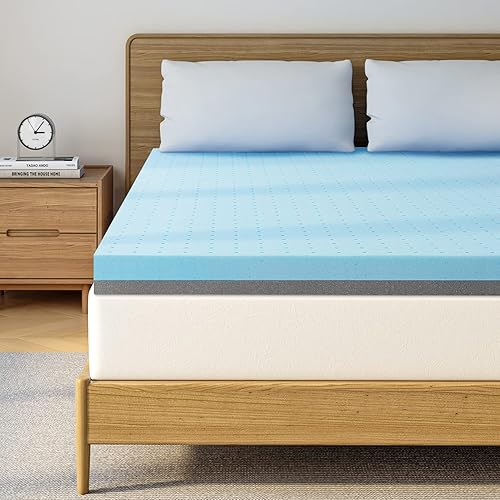 Maxzzz Cubrecolchón tamaño matrimonial, diseño ventilado de espuma viscoelástica de 3 pulgadas, almohadilla de espuma de remolino con gel