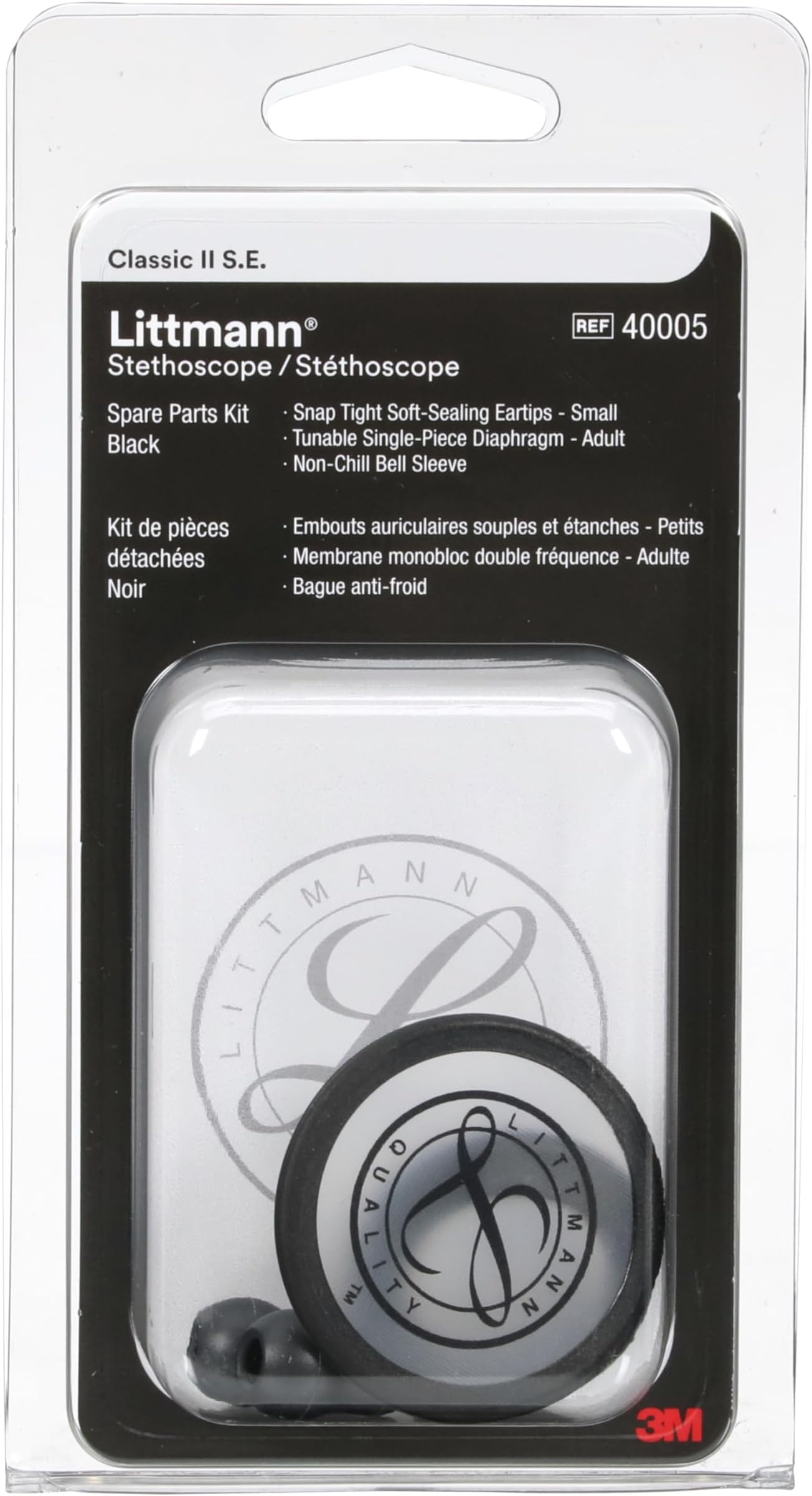 3M Littmann Stethoscope Spare Parts Kit, Classic II S.E., Black, 40005