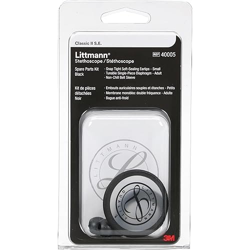 3M Littmann Stethoscope Spare Parts Kit – Black, Compatible with Classic II S.E., Includes Snap Tight Soft-Sealing Small Eartips, Tunable Diaphragm & Rim, Non-Chill Bell Sleeve, 40005