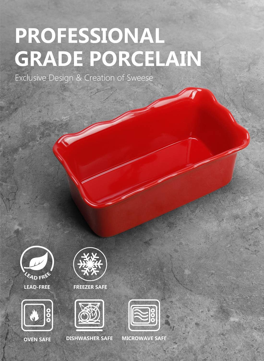 Sweese 519.204 Porcelain loaf pan for Baking, Non-Stick Bread Pan Cake Pan, Perfect for Bread and Meat, 9 x 5 inches, Set of 2, Red