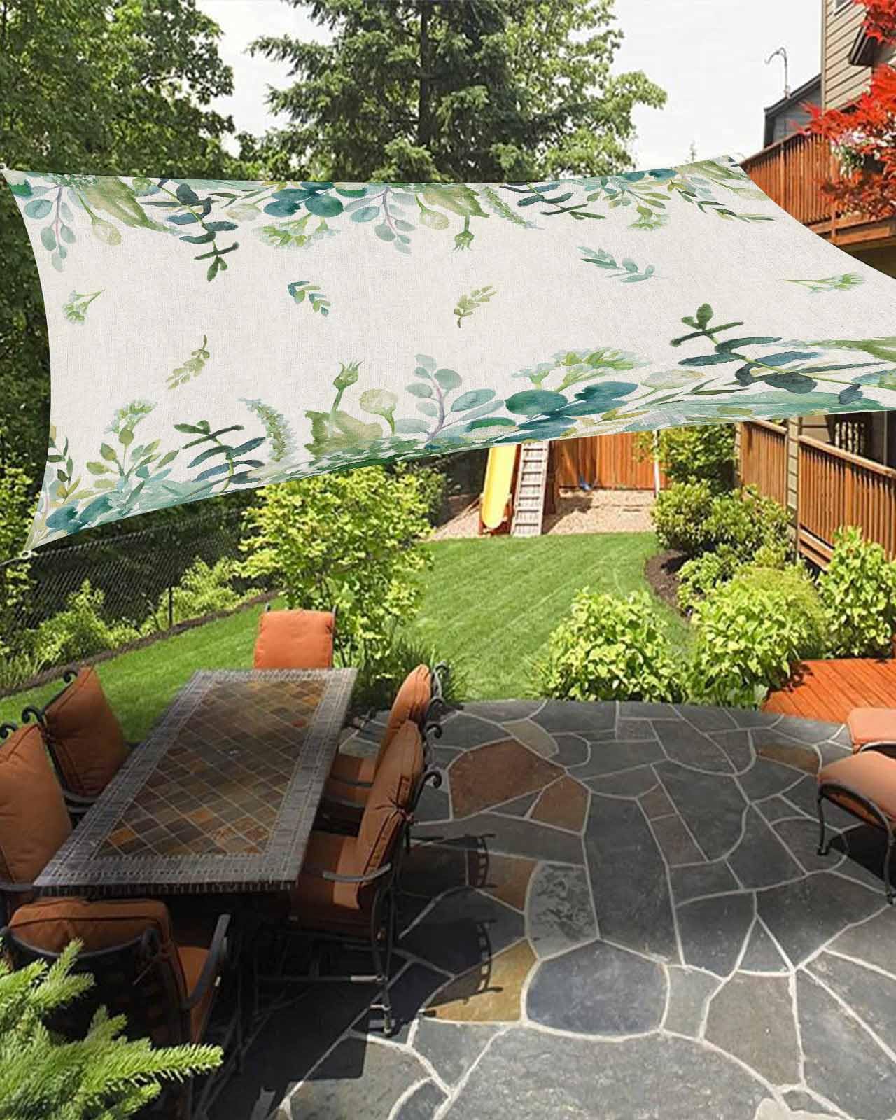 Boanket Sun Shade Sail 14' x 18', Eucalyptus Leaves Large Heavy Duty Outdoor Shades Sun Screen, Spring Summer Botanical Rustic Burlap Shade Cloth for Patio Deck Terrace Garden Lawns Beach Backyard
