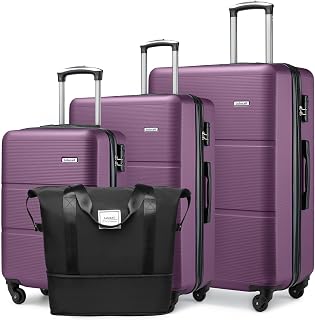 Luggage Sets 3 Piece, Expandable(Only 28inch) ABS Durable Suitcase with Travel Bag, Clearance Carry On Luggage Suitcase Set with 360° Spinner Wheels for Women Men, Purple