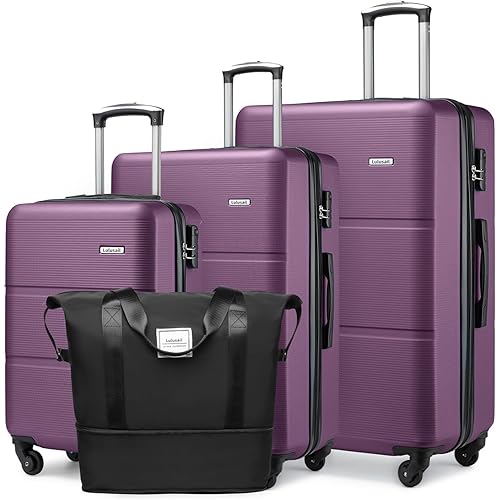 Lulusail Luggage Sets 3 Piece, Expandable(Only 28inch) ABS Durable Suitcase with Travel Bag, Clearance Carry On Luggage Suitcase Set with 360° Spinner Wheels for Women Men, Purple