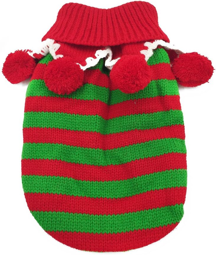 Striped Christmas Pet Sweater Knitwear Costume for Winter for Cat Small Dog Puppy Red Green Stripes L
