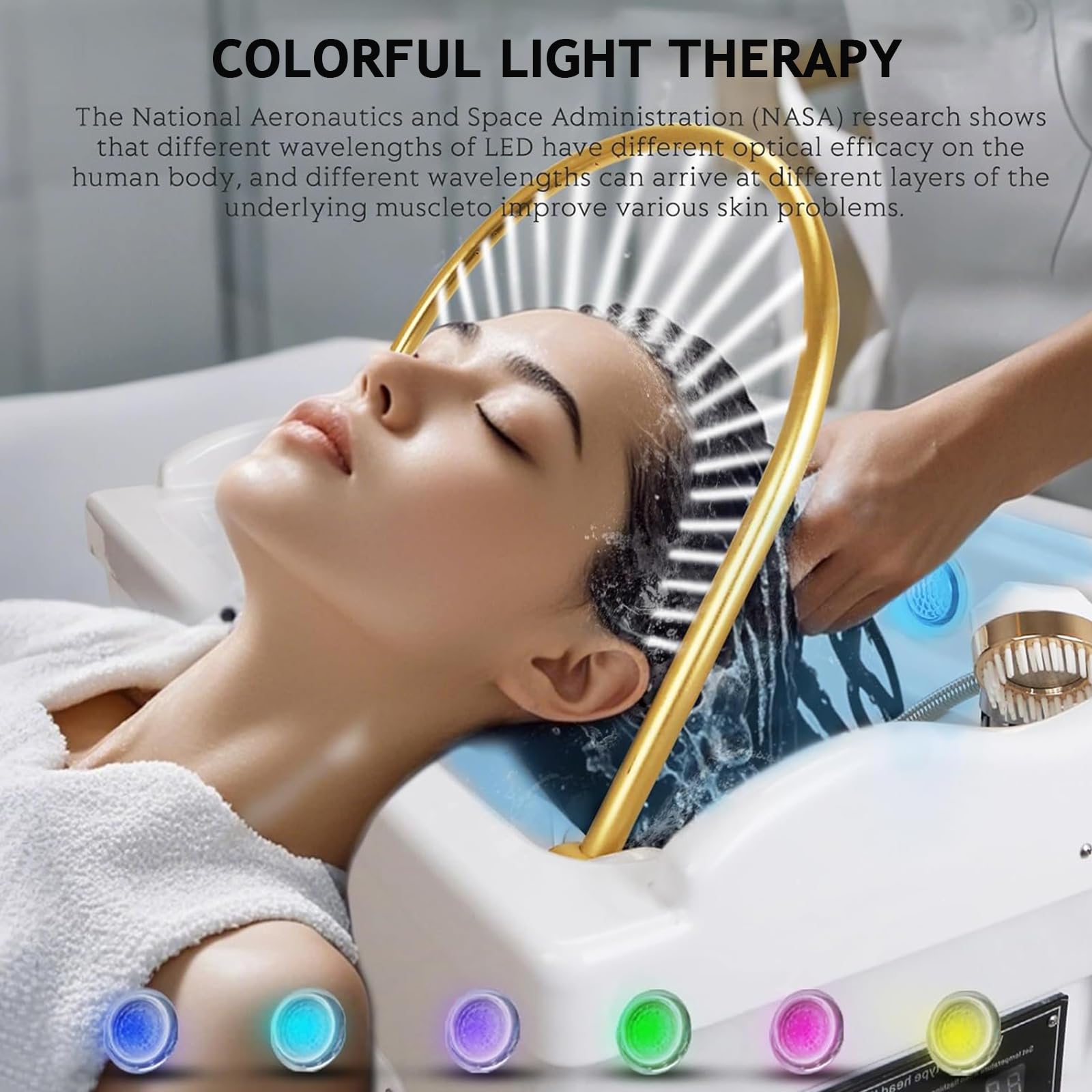 Head-Spa-Ausrüstung Mobiles Shampoo-Becken mit 60-l-Wassertank 4 Universalräder, Kopf -Spa -Geräte Wasserzirkulation Shampoo -Becken, Tragbares Waschbecken für Spa und den Einsatz im Salon White-Set2