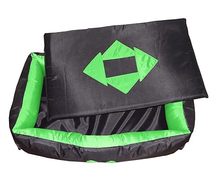 Comfy Pet Heavy Duty Polyfiber Reversible Waterproof Dogs and Cats Bed Medium Black Lime Green