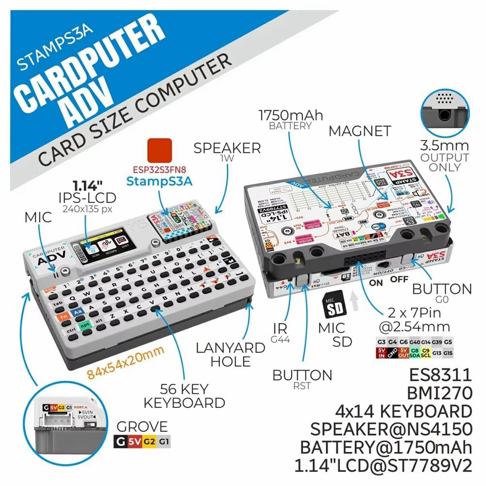 Cardputer ADV Version M5 Stamp S3A - Kit di sviluppo con schermo da 1,14", 56 , tastiera portatile per computer