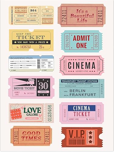 Impresión de boletos retro, divertido póster estético de collage preppy, póster de entrada de película de moda, decoración de apartamento de