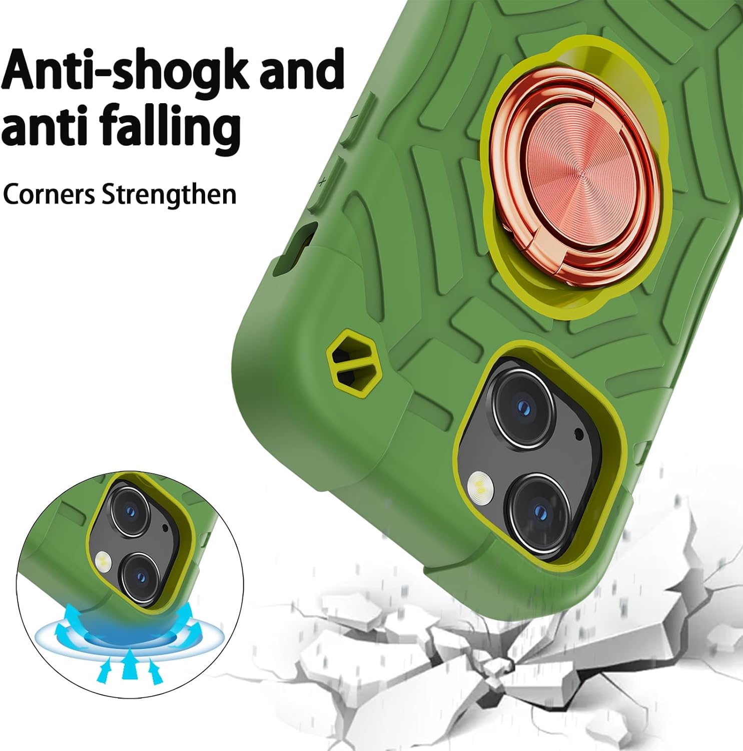 KCJ Compatible with iPhone 14 Case & iPhone 13 Case with [2 x Screen Protectors+1xCamera Lens Protector] Military Grade Drop Protection Case for iPhone 14/iPhone 13 6.1" Avocado - Image 5