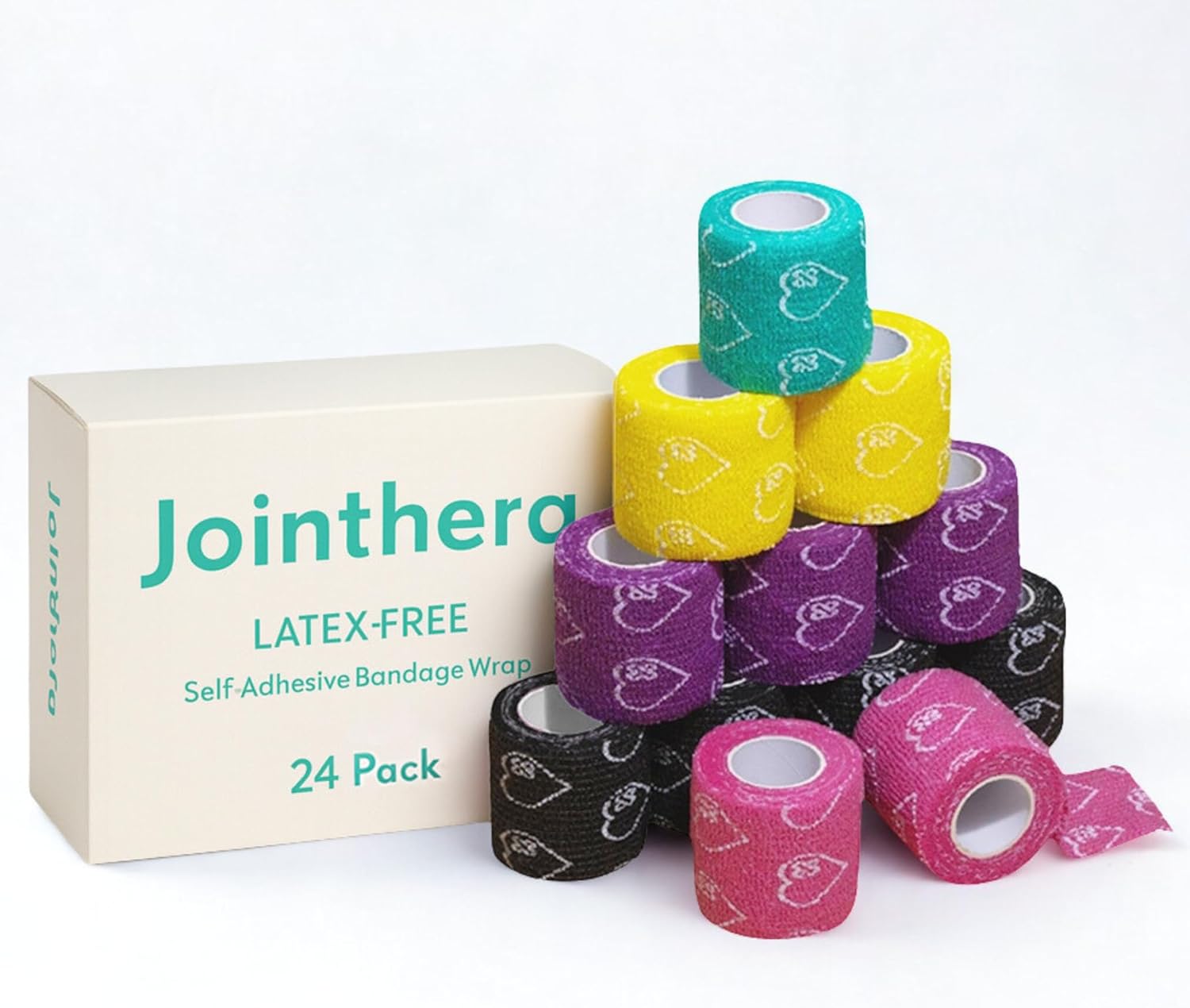 Premium Latex Free Self Adhesive Bandage Wrap - 2 Inch x 5 Yards, 24 Pack | Elastic Cohesive Bandages, Vet Wound Tape for Pet, Athletic Adherent Grip for Sports, Medical and Tattoo Supplies