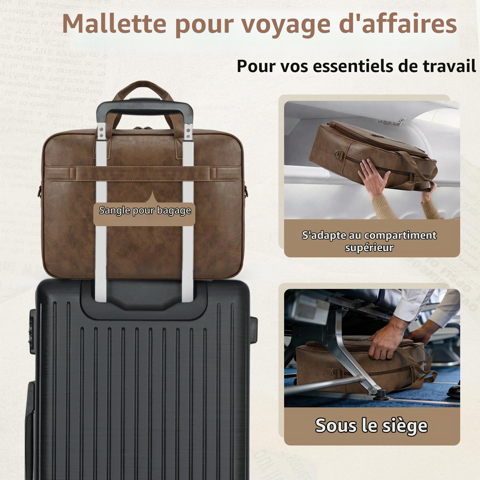 RAINSMORE Sacoche Ordinateur Homme 16 Pouces Cuir PU Mallette PC Tablette Cartable Imperméable Sac à Bandoulière pour Travail Affaires Collège