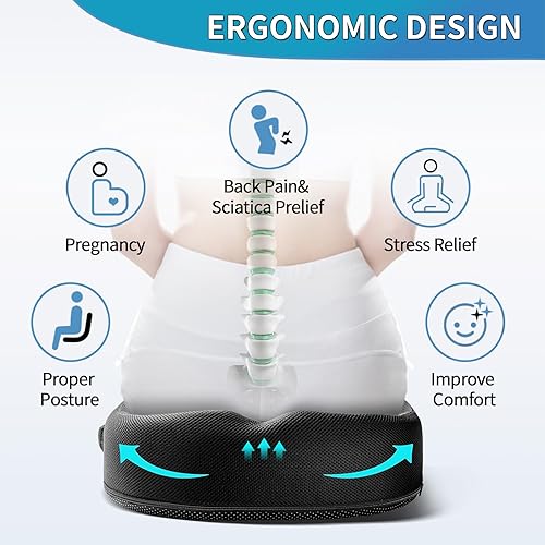 Miniatura 5 de Aulase Cojín de asiento para silla de ruedas, espuma viscoelástica de alta densidad y resortes internos, soporte cómodo sin aplanar, accesorios de