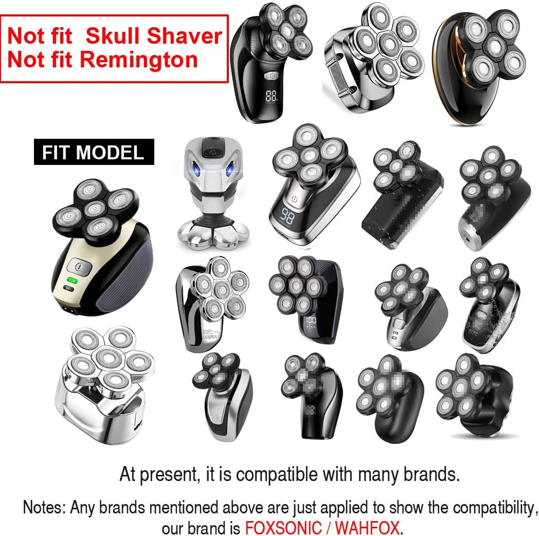 Universal 7 Blades Head Shaver Replacement Heads for Mainstream Shaver Brands, Eelectric Shaver Replacement Replacement Blades (7D Black)