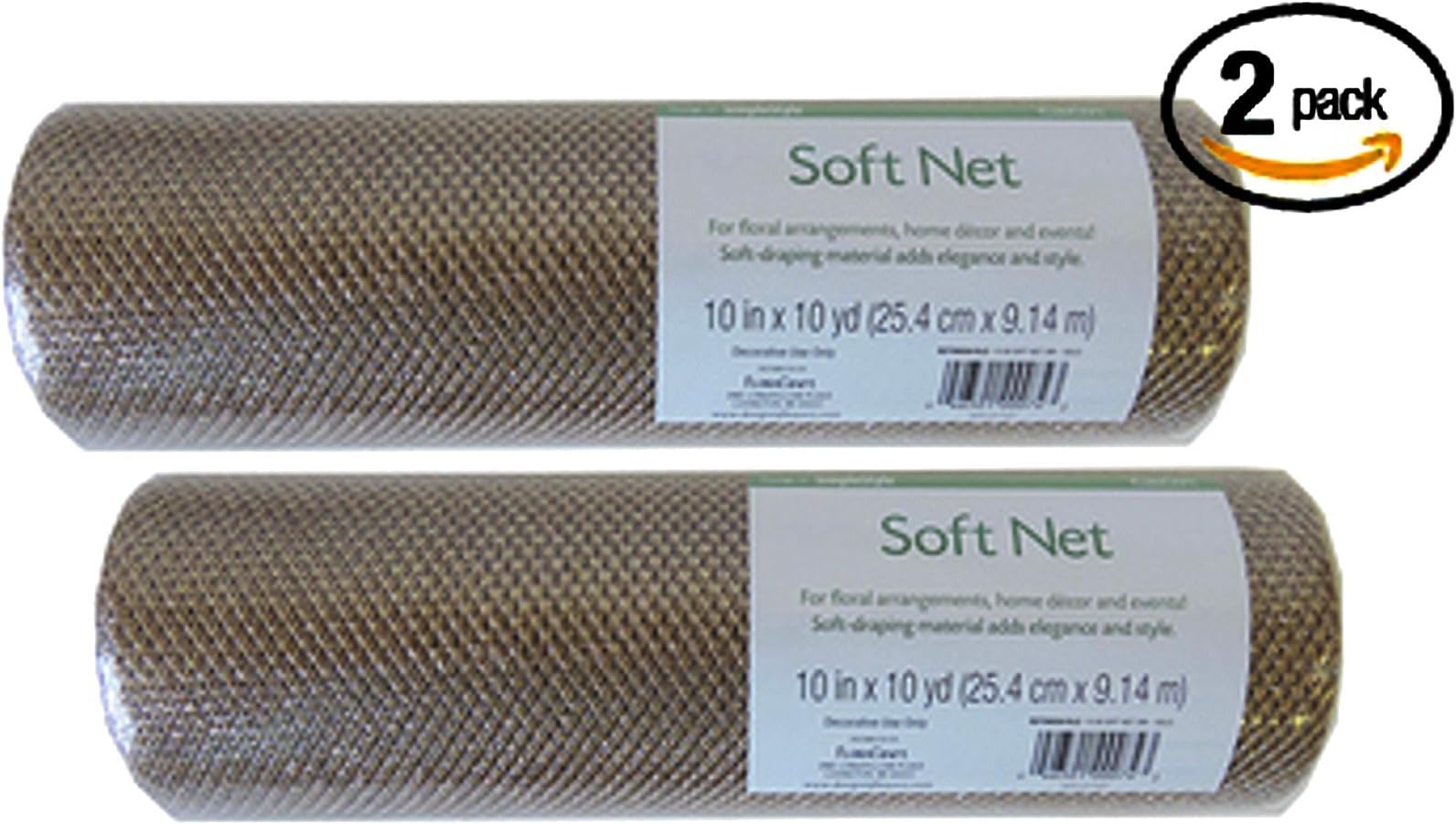 2 Pack Gold FloraCraft 10 inch X 10 Yards Decorative Mesh Soft Net Metallic Strands