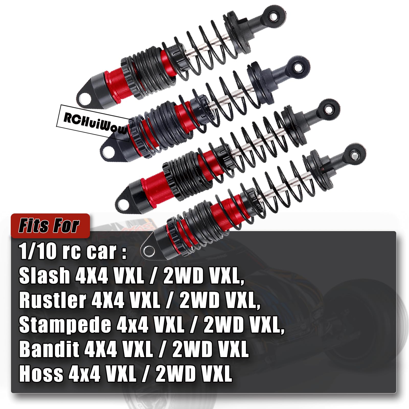 RCHuiWow RC Big Bore Shocks Absorber Upgrades Part for 1/10 Slash Stampede Rustler Bandit VXL 4X4 2WD,Aluminum Front Rear 4PCS Shocks Hops Up,Red