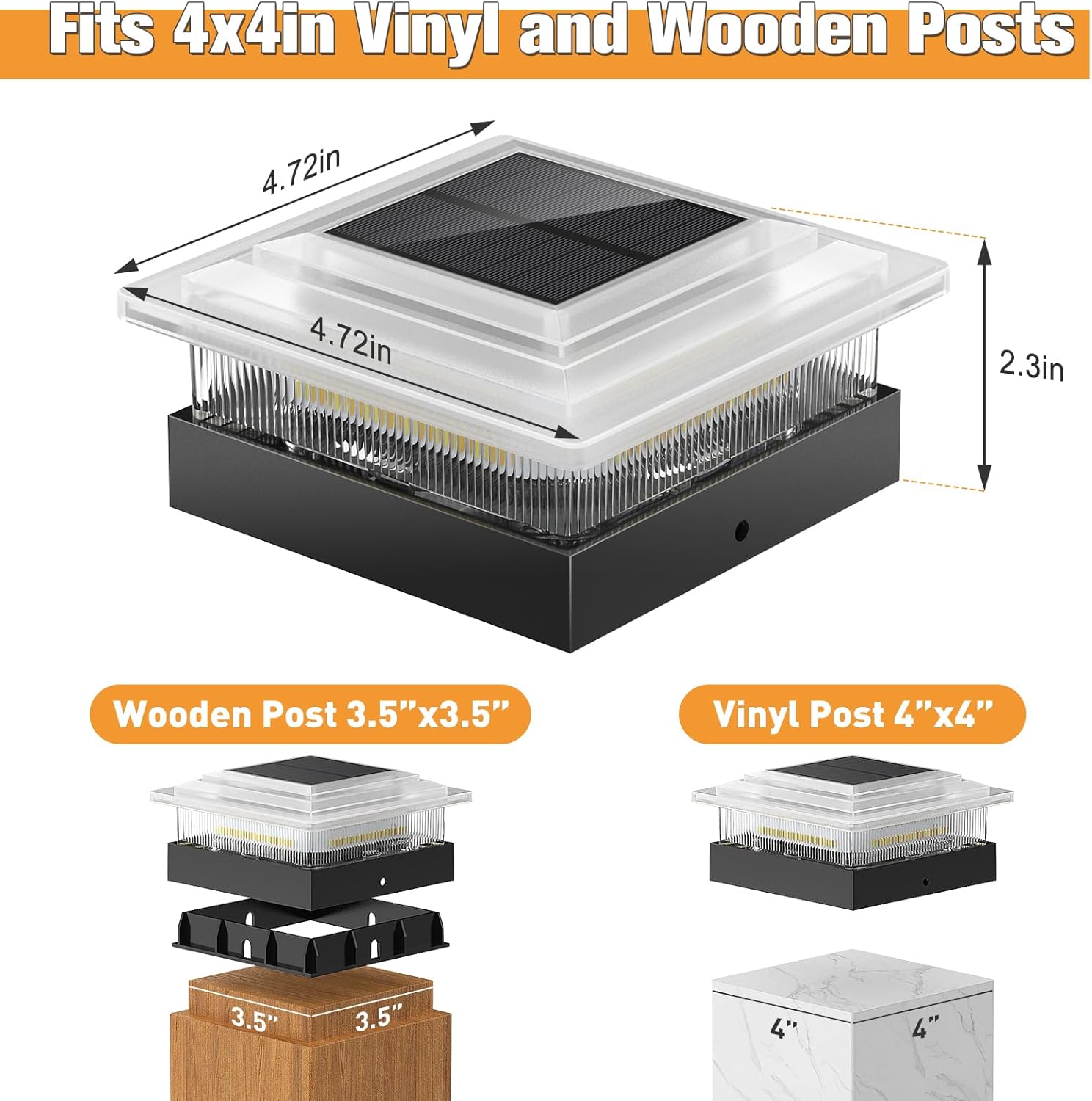 4x4 Solar Post Cap Lights 8 Pack, Outdoor Post Lights Solar Powered Dusk to Dawn Outdoor Post Light Solar Light for Fence Post Mailbox Post