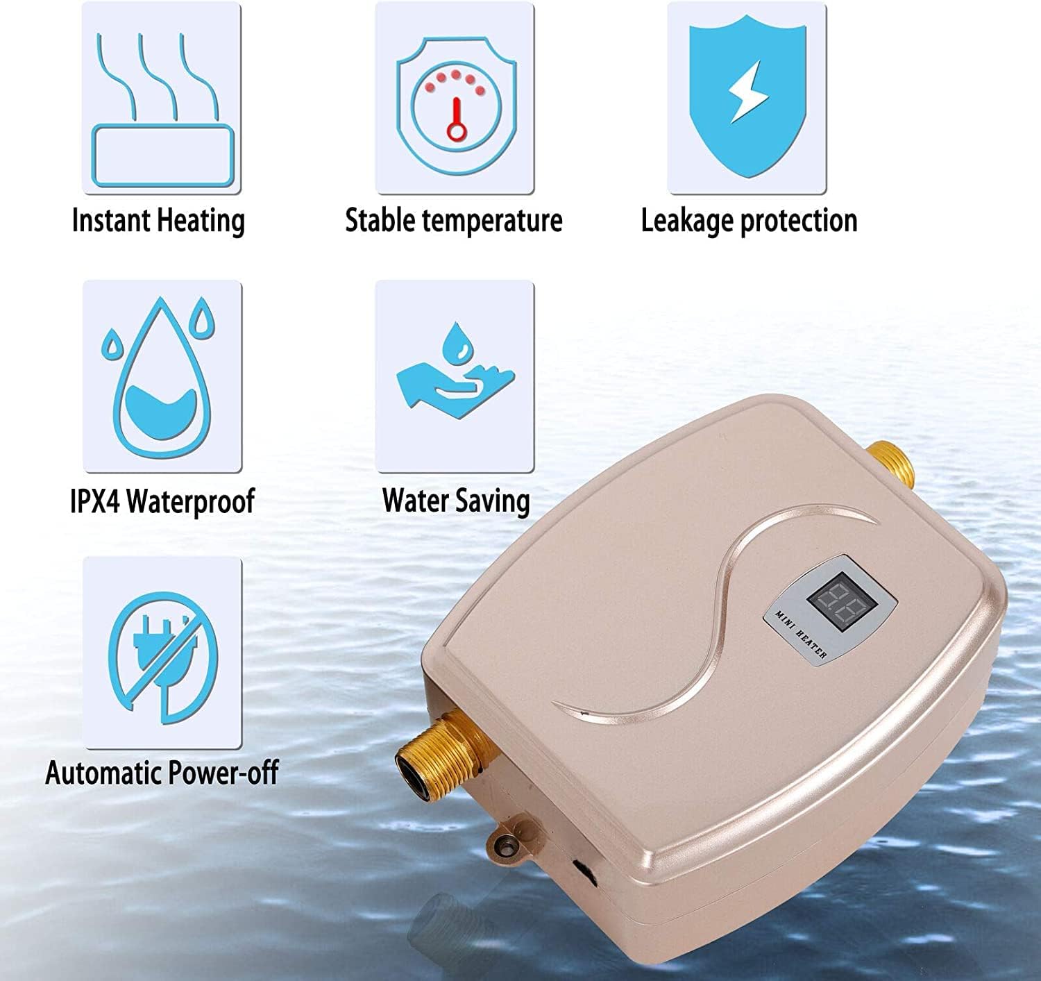 Tankless Hot Water Heater System 110V 3000W Mini Instant Electric Water Heater Portable Wall Floor Mount Water Heater Shower for Kitchen Bath Home Use - - 